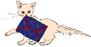 猫のイラスト（青いクッションに乗った猫）